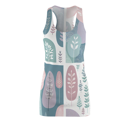 Chic Racerback Dress in Pastel Colours with Tree Silhouettes by Dazzling Dreams Studio showcasing soft pink, baby blue, mint green, and lavender hues in a stylish contemporary design.