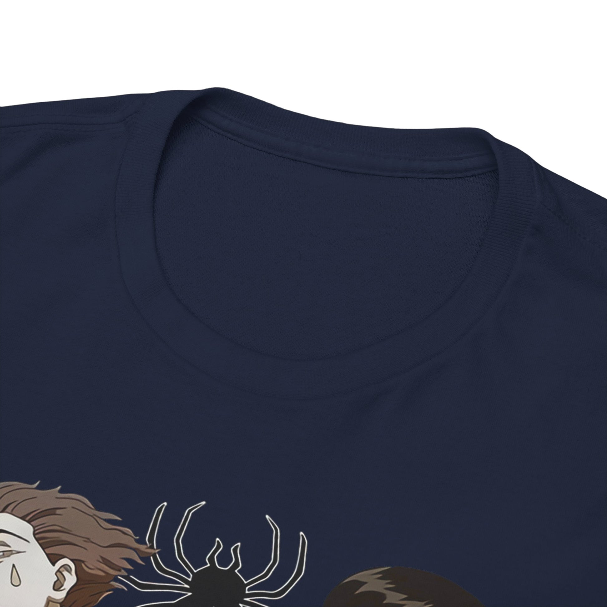 Close-up view of the soft, premium fabric and neckline of the Phantom Troupe t-shirt, reflecting quality and attention to detail in Hunter x Hunter merchandise.