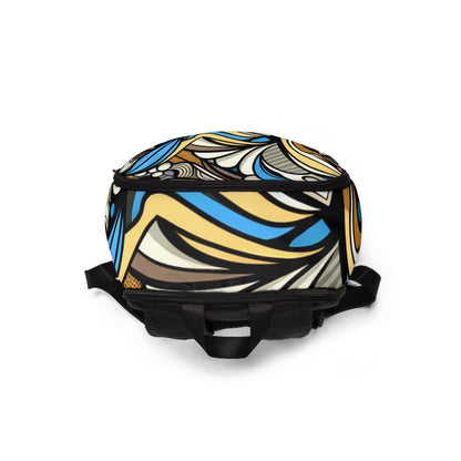 Vibrant Pop Art Abstract Cartoon Backpack by Dazzling Dreams Studio showcasing unique whimsical designs and bold colours, ideal for modern fashion enthusiasts.