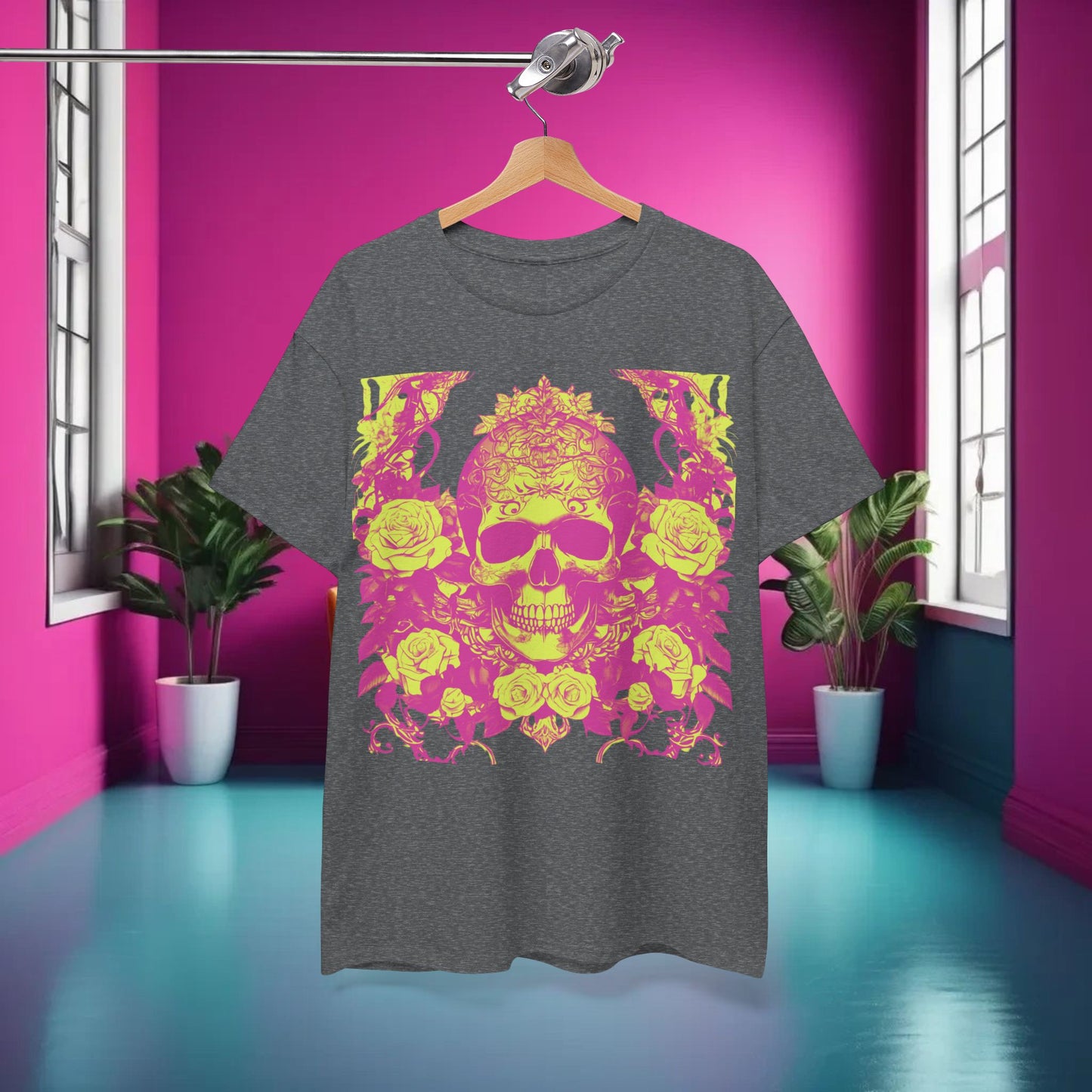 Skulls and Roses Cotton Tee, Unisex Graphic Shirt, 7 color choice