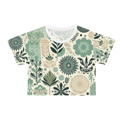 Fashion-forward pastel green block print crop top by Dazzling Dreams Studio, perfect for layering in a stylish wardrobe.
