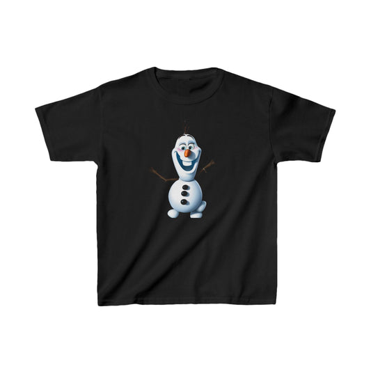 Kids Cute Frozen Olaf T-Shirt Heavy Cotton Tee in black colour showcasing Olaf, perfect for adding a whimsical touch to children's wardrobes.