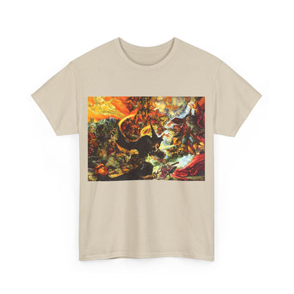 Front view of the Discworld Equal Rites Graphic Unisex Tee featuring vibrant artwork inspired by Terry Pratchett's Equal Rites, ideal for stylish literary enthusiasts.