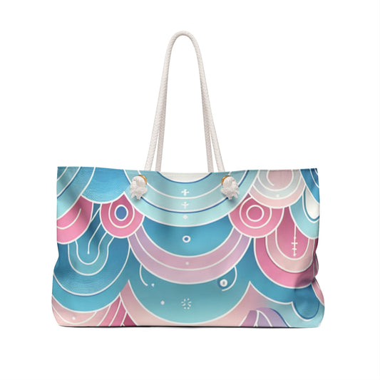 Close-up view of the Marcella Kensington Chic Weekender Tote Bag, showcasing its vibrant pastel gradient and durable construction.