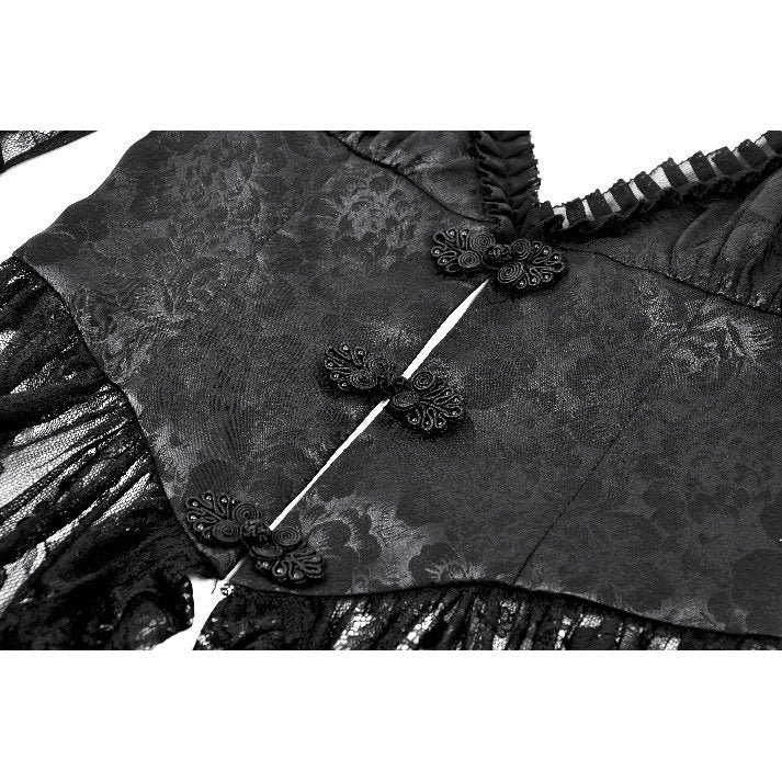 Full-length view of the enchanting Black Gothic heart-shaped tailcoat with lace details, ideal for elevated evening wear.