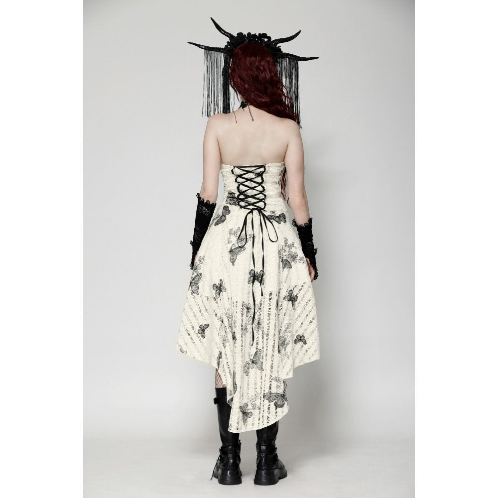 Dramatic high-low hemline of the Dark in Love Zosia Black Butterfly Dress, highlighting its gothic chic style.