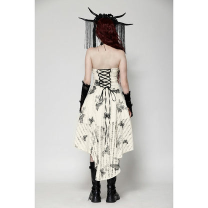 Dramatic high-low hemline of the Dark in Love Zosia Black Butterfly Dress, highlighting its gothic chic style.