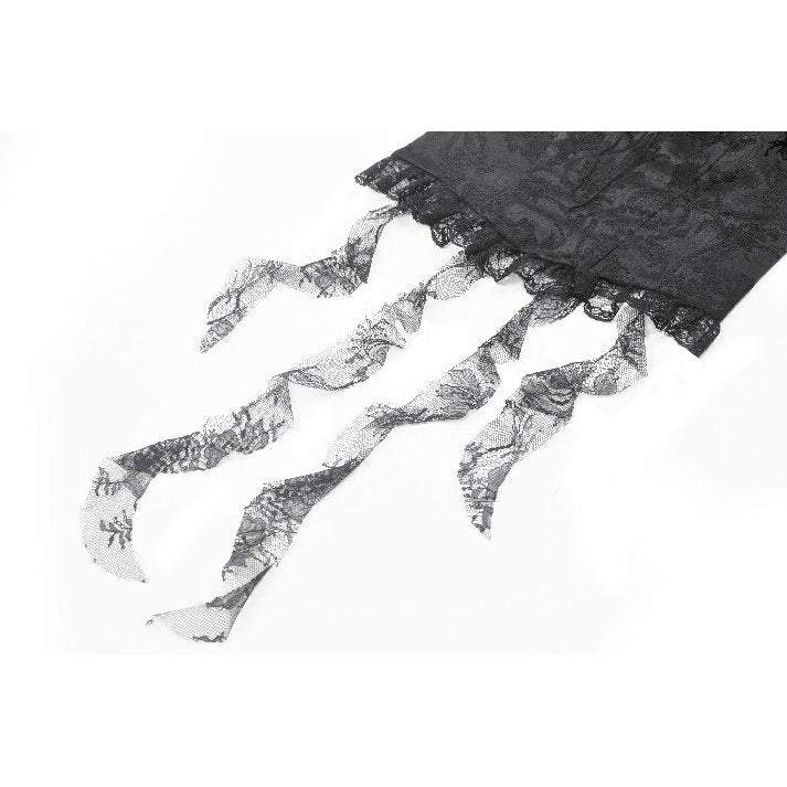 Close-up view of the Dark in Love Seraphina Black Blouse showcasing the exquisite lace trims and square neckline.