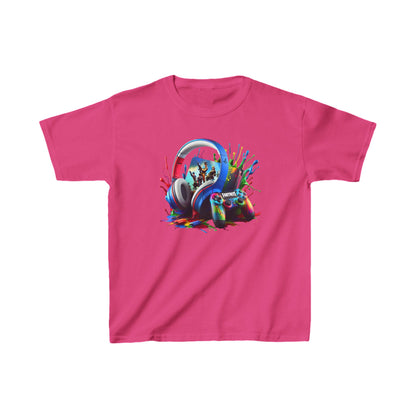 Unisex children's gaming graphic cotton tee in pink, adorned with a vibrant gaming design, crafted from breathable cotton for ultimate comfort.