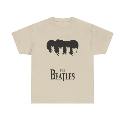 Vintage Beatles Logo Graphic Tee in beige, prominently displaying the legendary Beatles design. An elegant unisex cotton t-shirt tailored for music lovers who appreciate timeless fashion.