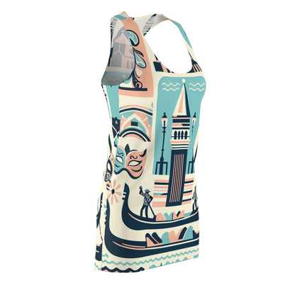 Valentina Belmonte racerback dress showcasing intricate Venetian patterns in pastel hues, designed for luxe comfort by Dazzling Dreams Studio.