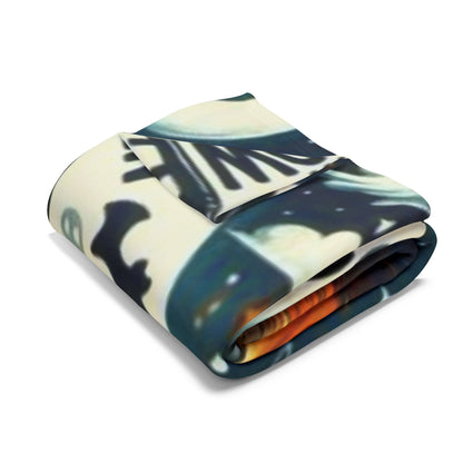 A luxurious Decorative and Warm Halloween Spooky Arctic Fleece Blanket, folded elegantly, featuring vibrant Halloween motifs of skeletons and pumpkins.