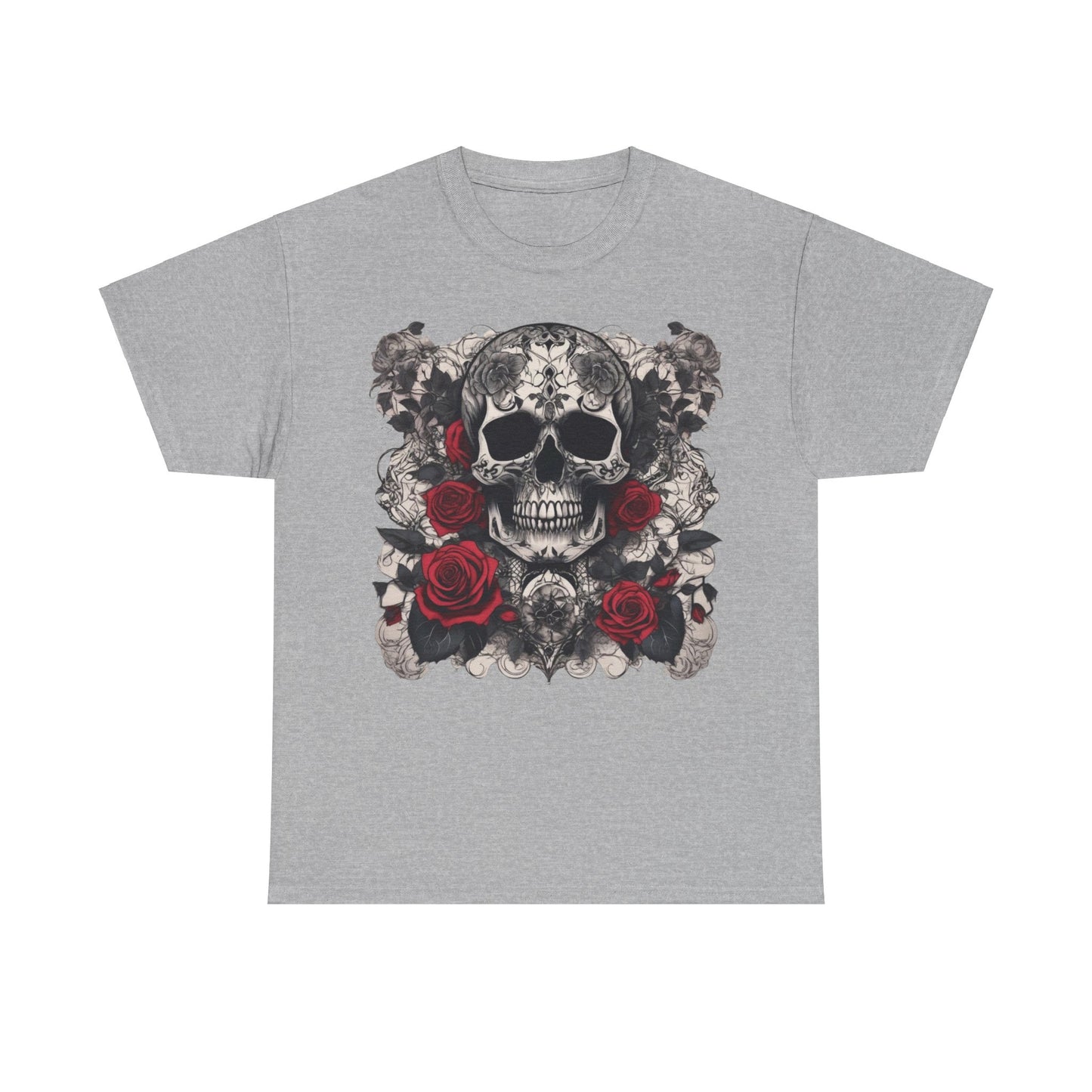 Skulls and Roses Cotton Tee, Unisex Graphic Shirt, 7 color choice