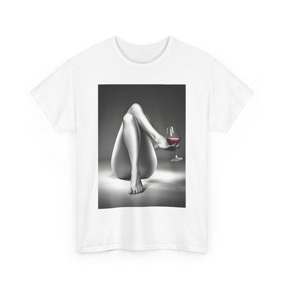 Stylish graphic tee for men and women, portraying a tranquil scene with a wine glass, perfect for adding a touch of sophistication to casual wear.