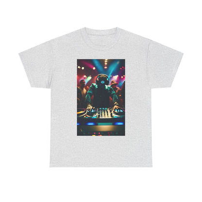 Street Monster Graphic T-Shirt showcasing a stylish DJ performing live, perfect for urban streetwear enthusiasts.