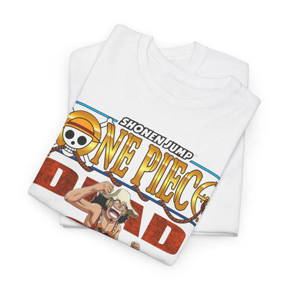 Exquisite folded t-shirts in pristine white, adorned with vibrant anime graphics, reflecting high-quality craftsmanship.