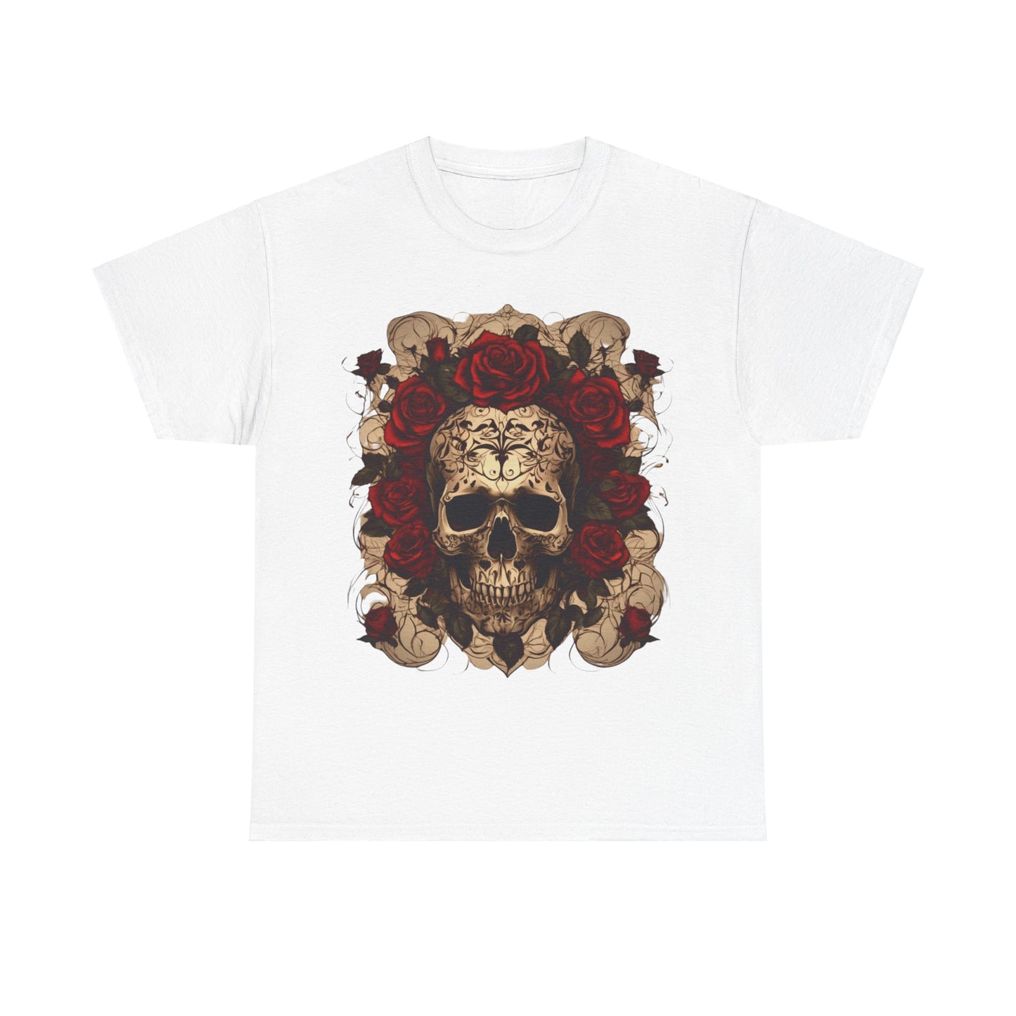 Skulls and Roses Cotton Tee, Unisex Graphic Shirt,