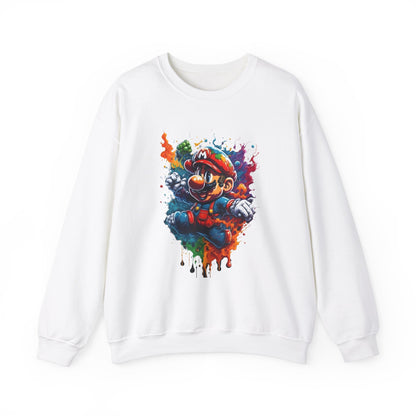 Luxurious Computer Game Character Unisex Crewneck Sweatshirt featuring a vibrant illustration of a classic gaming character, elegantly crafted in a soft white fabric for ultimate comfort.