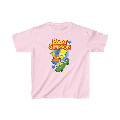 Luxurious Unisex Kids Bart Simpson Cotton T-Shirt in soft pink, beautifully displaying a whimsical Bart Simpson illustration, perfect for expressing individuality.