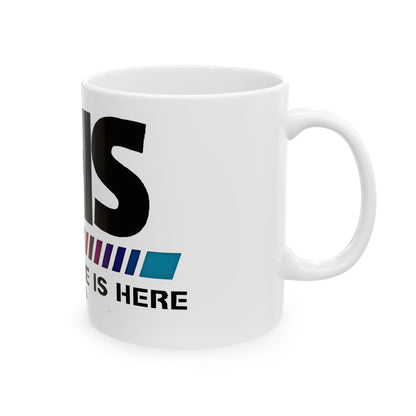 The stylish VHS Logo Ceramic Mug, a must-have for retro enthusiasts – perfect for awkward office chatter over coffee!