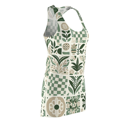 Evelyn Atelier Elegant Racerback Dress displayed elegantly on a hanger, highlighting its luxurious design and flowing fabric.