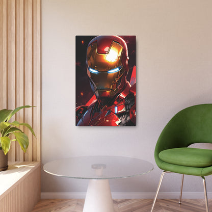 Marvel Iron Man Metal Art Poster displayed in a chic living space, illustrating the commanding presence of Iron Man alongside modern furnishings, perfect for luxury interiors.