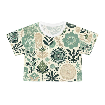 Contemporary Pastel Green Block Print Crop Top by Dazzling Dreams Studio, showcasing lightweight silky polyester fabric with intricate block print design.