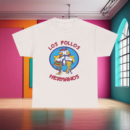 Breaking Bad Los Pollos Logo Graphic T-Shirt in cream, highlighting the famous Los Pollos Hermanos logo, designed with luxury cotton for an elegant casual appeal.