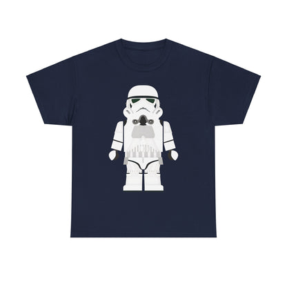 Galactic Icons LEGO Stormtrooper Unisex T-Shirt in navy, featuring a whimsical LEGO Stormtrooper design, perfect for fans of Star Wars.