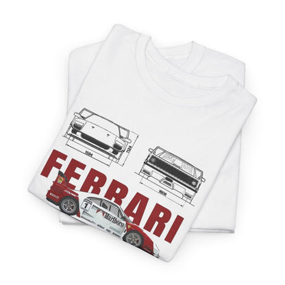 Chic stacked T-shirt design featuring Ferrari F40 Marlboro graphic, displaying exquisite illustrations of Ferrari models, perfect for collectors.