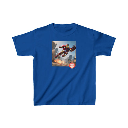 Kids Iron Man Printed Heavy Duty T-Shirt with Hulk Design in deep blue, perfect for expressing superhero spirit with bold Iron Man imagery.
