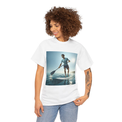 Trendy Delightfull Paddle Board Adventure T-Shirt by Dazzling Dreams Studio, perfect for beach bonfires and casual outings, embodying an adventurous spirit.