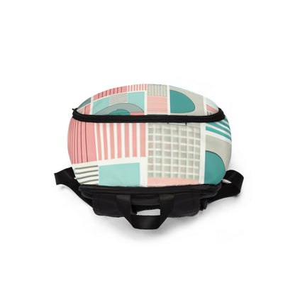 Elegant Tranquil Pastel Geometric Backpack by Dazzling Dreams Studio, combining contemporary style with functionality for a luxurious accessory.