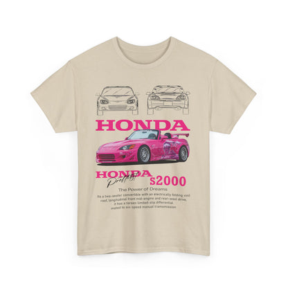Men's Honda S2000 T-shirt in beige, displaying vibrant graphics of the iconic car, perfect for showcasing automotive pride.