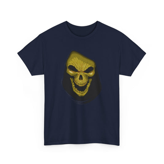 Skeletor He Man Unisex Mens Womens Graphic Funny T Shirt Tee Urban in navy, featuring a striking skull graphic with golden-yellow accents.