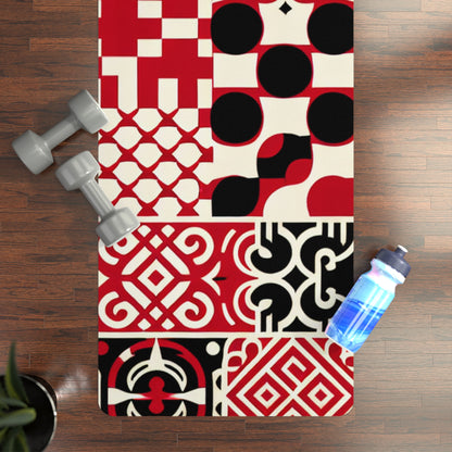 Valentina Rialto Designer Yoga Mat by Dazzling Dreams Studio displayed in a serene yoga setting, highlighting its unique modern checkerboard pattern and enhancing self-care routines.