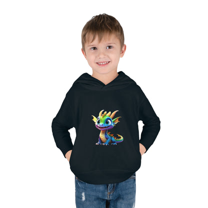 Stylish kids unisex Cute Dino Hoodie in black, adorned with an eye-catching dragon illustration, ideal for little adventurers aged 2-5 years.