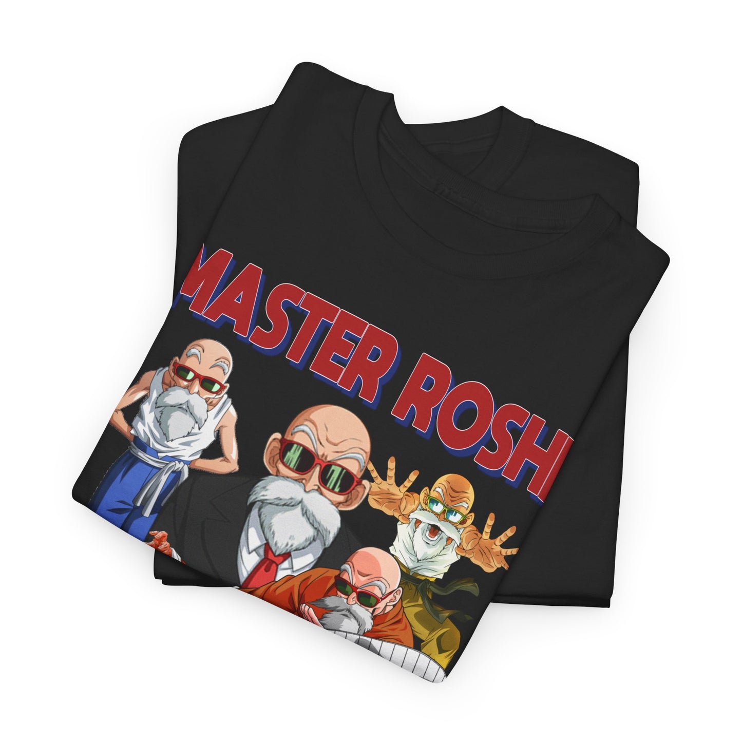 Premium folded Dragon Ball Z Master Roshi men's T-shirt displaying a striking graphic of Master Roshi, ideal for collectors and fans of high-quality anime apparel.
