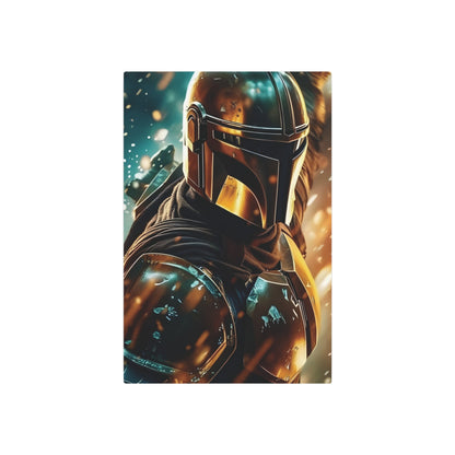 Mandalorian Star Wars Metal Art Poster showcasing intricate silhouette detail, perfect for luxury wall decor.