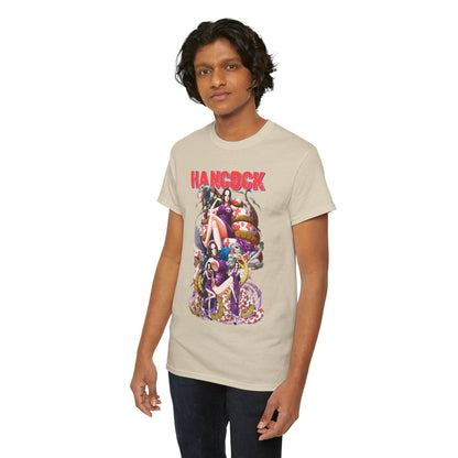Another male model showcasing the Hancock anime t-shirt in a relaxed pose, emphasizing its versatility and stylish design.