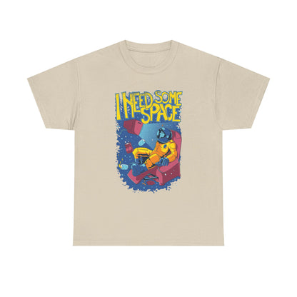 Elegant Retro Astronaut T-Shirt in cream colour featuring a whimsical cosmic design with 'I NEED SOME SPACE', ideal for sophisticated casual outings.