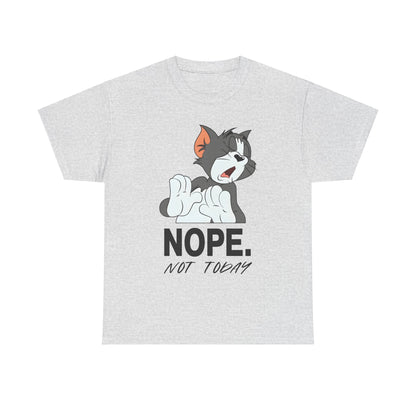 Tom & Jerry Unisex Graphic Tee featuring the whimsical ‘NOPE’ cat print in light grey, a seamless blend of luxury and casual fashion.