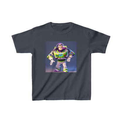 Kids Buzz Lightyear Heavy Cotton Tee in sophisticated navy, showcasing an eye-catching image of Buzz Lightyear, perfect for stylish young explorers.