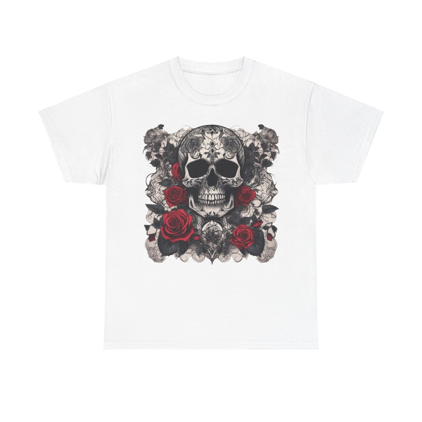 Skulls and Roses Cotton Tee, Unisex Graphic Shirt, 7 color choice