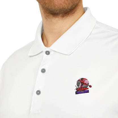 Close-up view of the Adidas Unisex Performance Polo Shirt displaying its luxurious collar design and embroidered logo, perfect for sophisticated athletic wear.