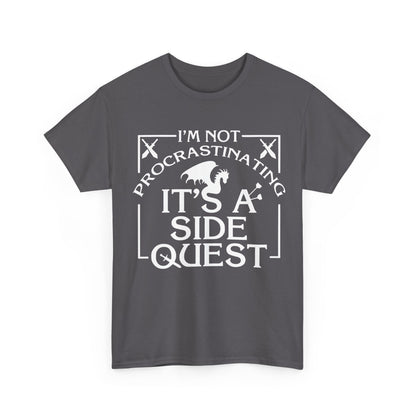 Luxury Unisex Graphic Tee: 'It's A Side Quest' showcasing a captivating front graphic with bold lettering and a dragon motif, embodying fantasy artistry.
