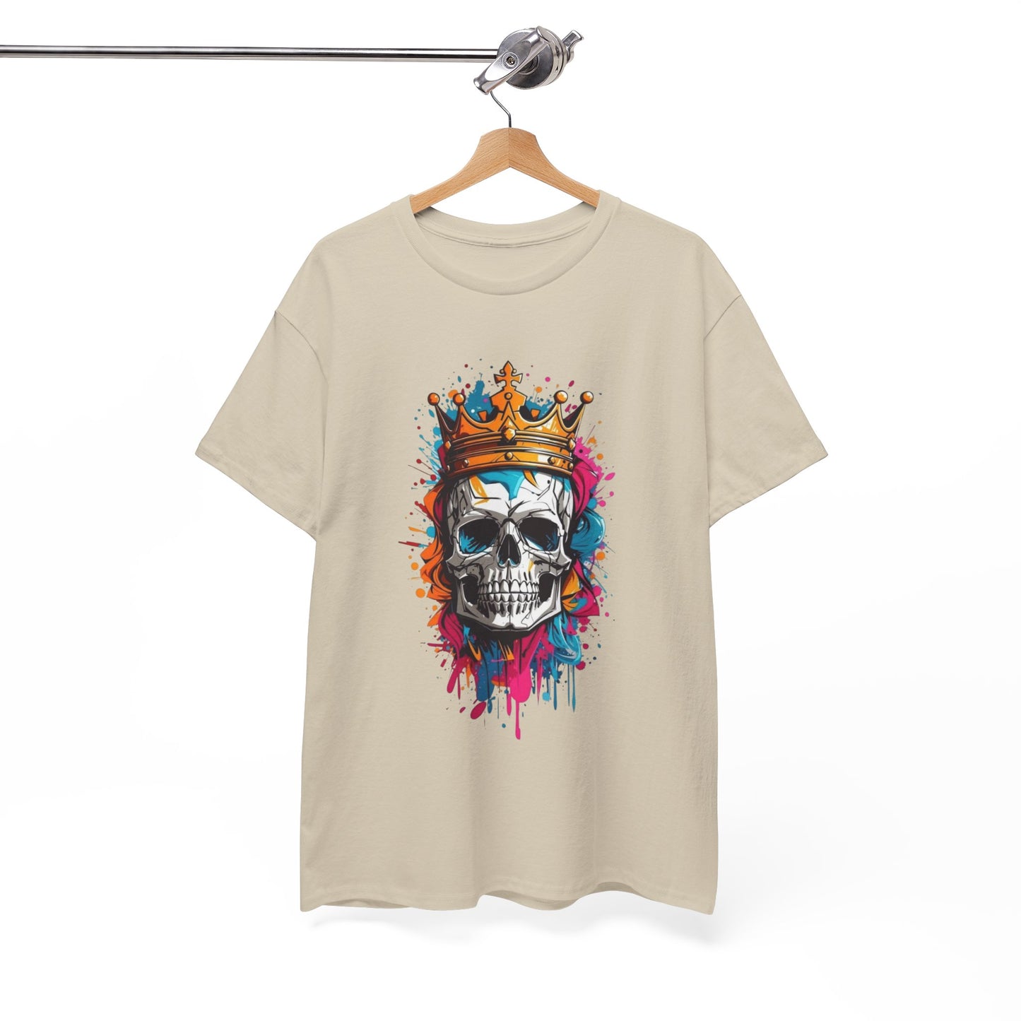 MENS Funny T Shirt GOLDEN Skull CROWN Design BLUE:PINK:ORANGE TEE Unisex Women's