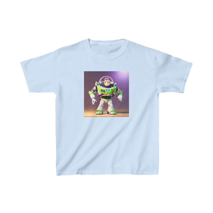 Kids Buzz Lightyear Heavy Cotton T-Shirt in light blue, featuring a charming print of Buzz Lightyear, crafted for comfort and adventure.