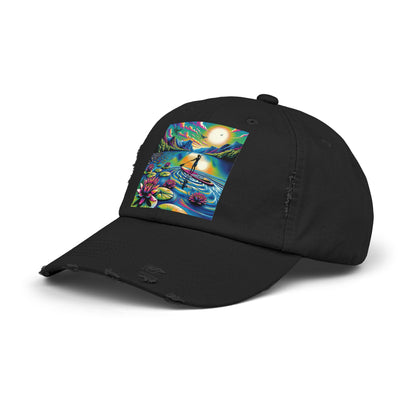 Unisex Distressed Paddleboarders Cap – Stylish Baseball Hat for Water Enthusiasts with vibrant paddleboarding scene and floral design, perfect for showcasing your love for water sports.