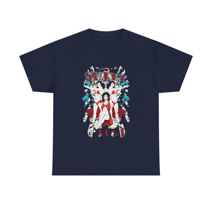 Stylish navy graphic tee featuring the captivating 'SWEET LUST' design with classic pin-up imagery, an exquisite choice for elevated casual wear.
